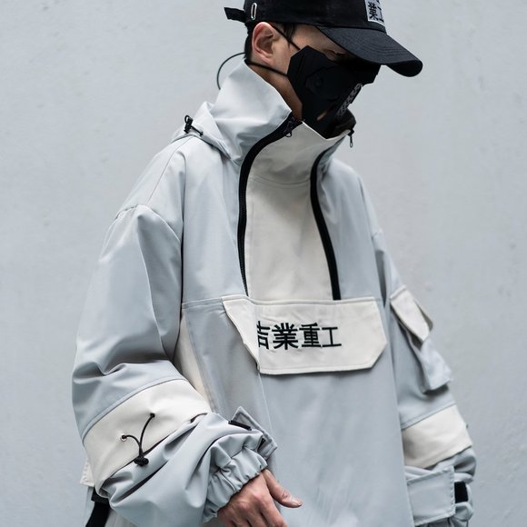 Techwear Streetwear Down Jacket Windbreaker Coat hi-j1-grey - Picture 3 of 11